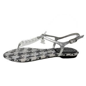 Chanel Clear Acrylic Chain CC Logo PVC Houndstooth Thong Flat Sandal size 39